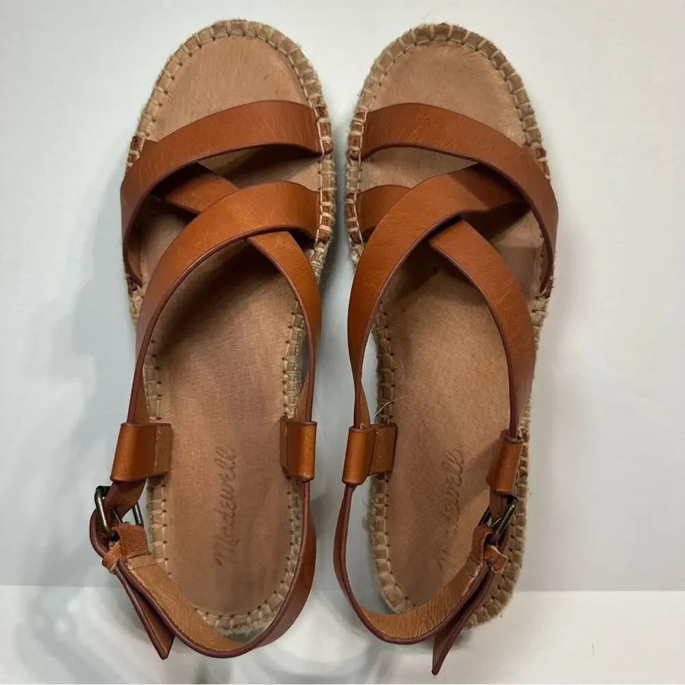 Madewell the Malia Espadrille Sandals US 9.5 Caramel Strappy Leather Platform
